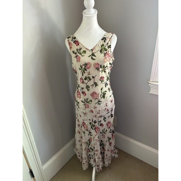 Vintage Newport News Floral Rose Beaded Maxi Dress Boho - Picture 1 of 7